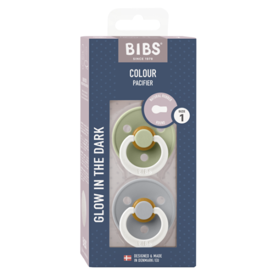 2 бр. Биберони BIBS COLOUR, Sage GLOW/Cloud GLOW, 0-6 месеца