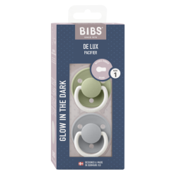 2 бр. Биберони BIBS De Lux, Каучук, Sage GLOW/Cloud GLOW, 6-12 месеца
