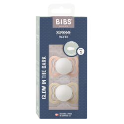 2 бр. Силиконови Биберони BIBS Supreme, Blush GLOW/Vanilla GLOW, 0-6 месеца