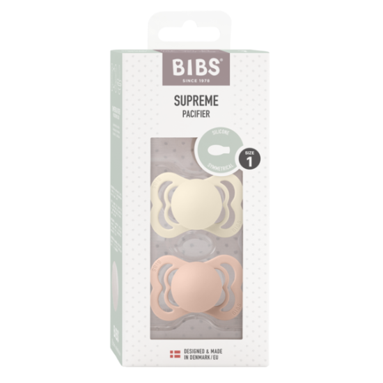 2 бр. Силиконови Биберони BIBS Supreme, Ivory/Blush, 0-6 месеца