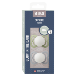 2 бр. Силиконови Биберони BIBS Supreme, Sage GLOW/Cloud GLOW, 0-6 месеца 