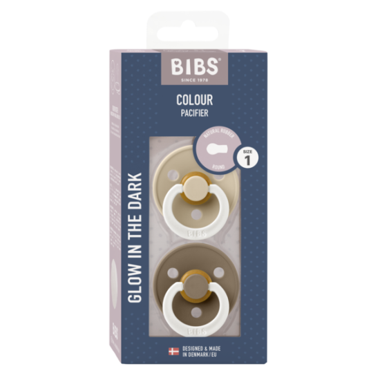 2 бр. Биберони BIBS COLOUR Vanilla GLOW/Dark Oak GLOW 6-18 месеца