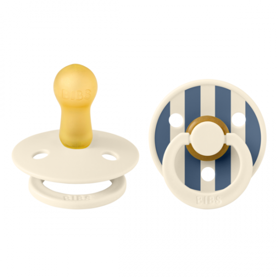 2 бр. Биберони BIBS Studio COLOUR Pin, Ivory Steel Blue Mix, 6-18 месеца