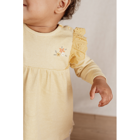 Бебешка Карирана Рокля с Дълъг Ръкав Warm Yellow 44