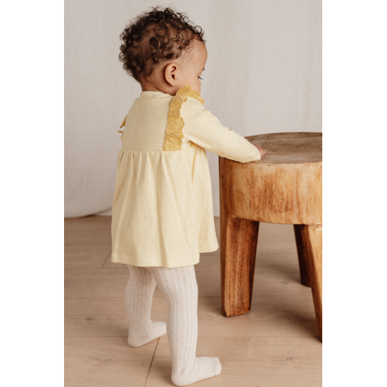 Бебешка Карирана Рокля с Дълъг Ръкав Warm Yellow 44