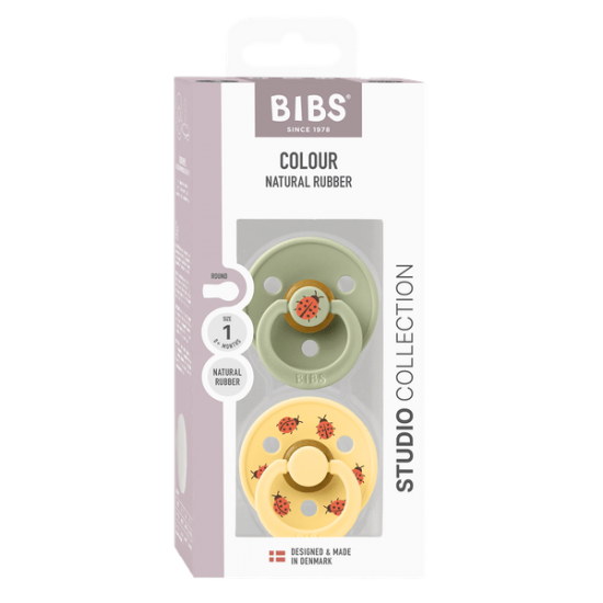 2 бр. Биберони BIBS Studio COLOUR, Ladybug/Sage, 0-6 месеца