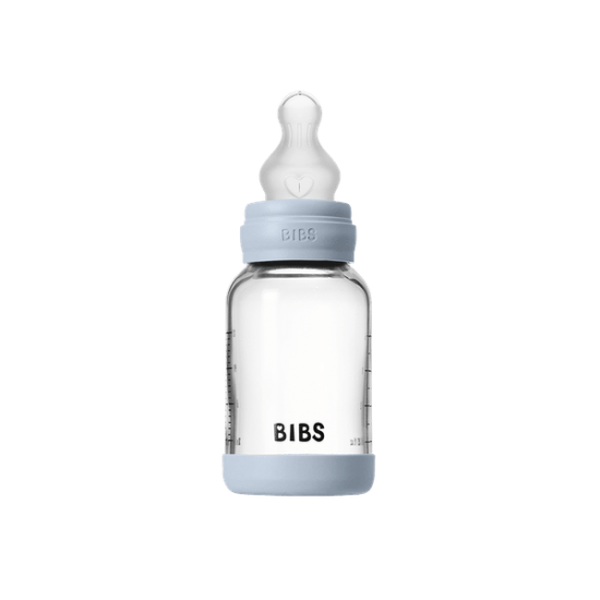 Бебешка Стъклена Бутилка BIBS Baby Blue 120мл Силикон Бавен Поток