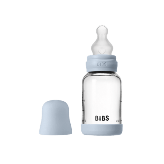 Бебешка Стъклена Бутилка BIBS Baby Blue 120мл Силикон Бавен Поток
