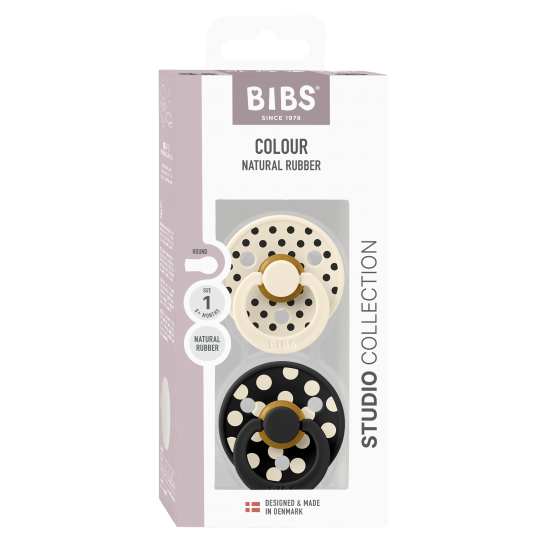 2 бр. Биберони BIBS COLOUR Polka Ivory/Black, 0-6 месеца