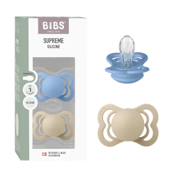2 бр. Биберони BIBS Supreme, Силикон, Vanilla/Sky Blue, 0-6 месеца