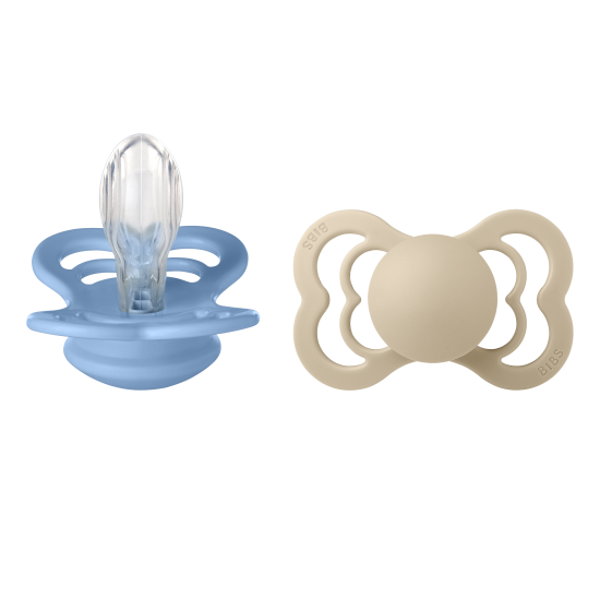 2 бр. Биберони BIBS Supreme, Силикон, Vanilla/Sky Blue, 6-18 месеца