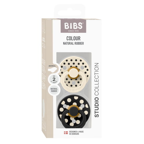 2 бр. Биберони BIBS COLOUR, Анатомични Polka Ivory/Black, 6-18 месеца