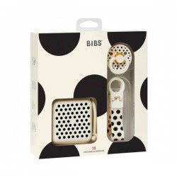 BIBS Подаръчен Сет Polka - Клипс, Кутия и Биберон, Каучук 6-18 месеца, Ivory/Black