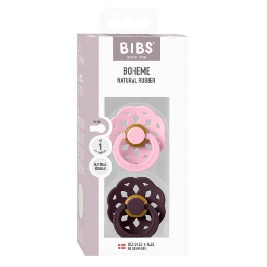 2 бр. Биберони BIBS Boheme Baby Pink/Plum 0-6 месеца